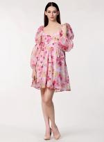 Organza  Pink Party Wear Printed Readymade Dress